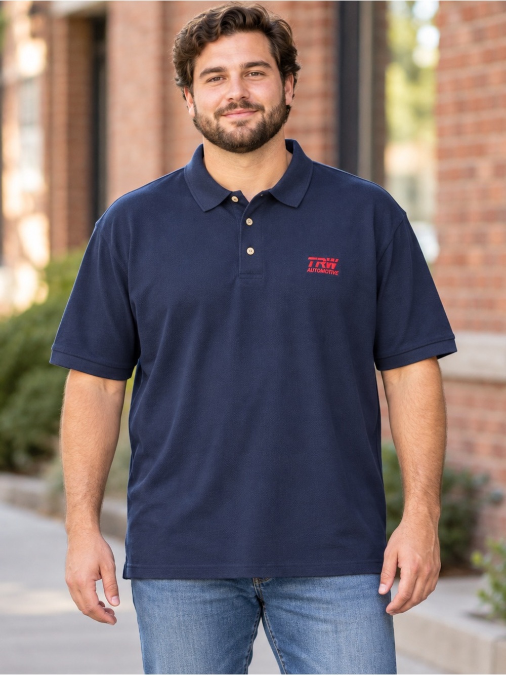 Vintage Anvil TRW Automotive Embroidered Navy Cotton Polo Shirt Men’s XL